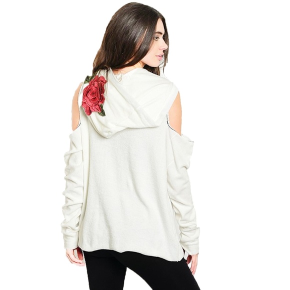 Moto Hippie Distressed Hoodie Tunic Sweater Top WT - Picture 7 of 8